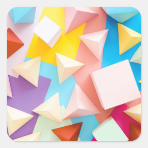 Sticker Carré Motif Abstrait Origami Géométrique 3D Pastel