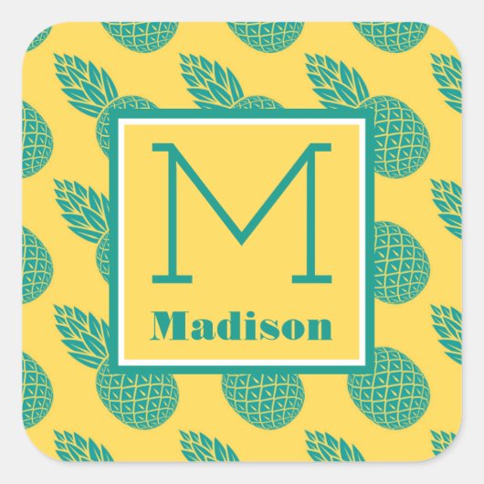 Sticker Carré Motif ananas | Monogramme (Devant)