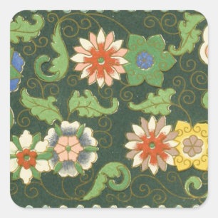 Sticker Carré Motif antique cloisonné chinois : Vert Jade