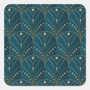 Sticker Carré Motif Art Déco avec des formes géométriques dorées