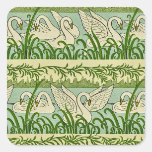 Sticker Carré Motif Art Nouveau de cygne – Cygne botanique vinta