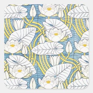 Sticker Carré Motif Art Nouveau de nénuphar vert sauge