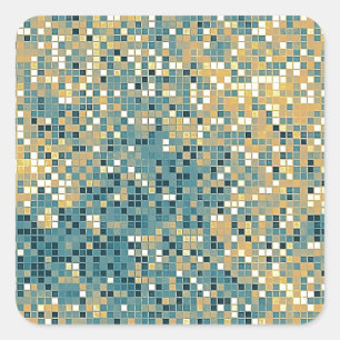 Sticker Carré Motif bleu et jaune de tuile