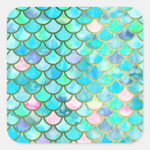 Sticker Carré Motif bleu turquoise d'échelles de sirène