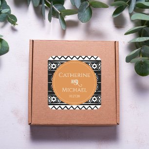 Sticker Carré Motif Boho moderne noir & Mariage orange brûlé