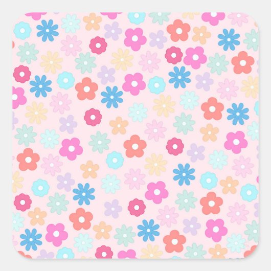 Sticker Carré Motif Boho Rose Daisy Flowers (Devant)