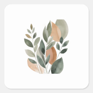 Sticker Carré Motif Botanique Minimaliste de Feuille