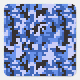 Sticker Carré Motif camouflage pixel eau bleu et noir