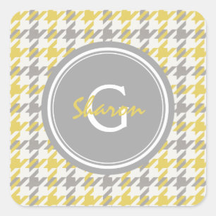 Sticker Carré Motif carreaux pied-de-poule jaune et gris rétro