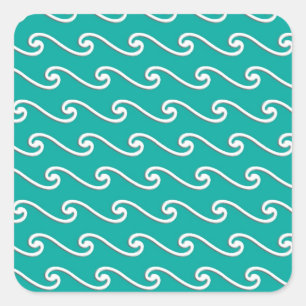 Sticker Carré Motif chinois à vagues - blanc sur bleu paon