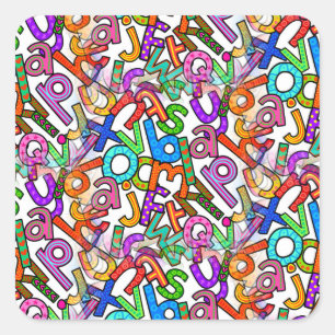 Sticker Carré Motif d'alphabet minuscule Doodle