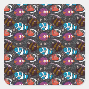 Sticker Carré Motif d'animaux aquatiques vie sous-marine océan