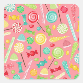 Sticker Carré Motif de bonbons colorés rétro
