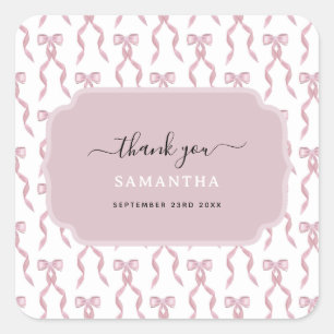 Sticker Carré Motif de Bow rose Aquarelle