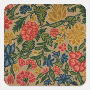 Sticker Carré Motif de broderie florale au crewel vintage