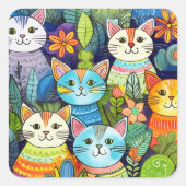 Sticker Carré Motif de caricatures de chat mignon (Devant)