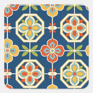 Sticker Carré Motif de carreaux floraux rétro