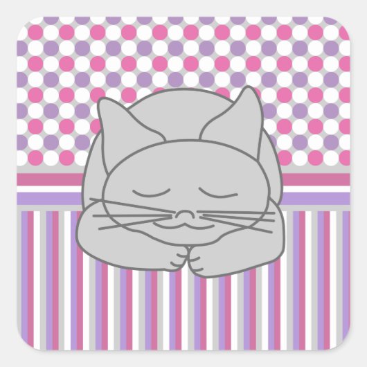 Sticker Carré Motif de chat gris dormant (Devant)