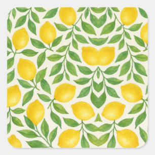 Sticker Carré Motif de citron à l'aquarelle
