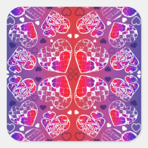 Sticker Carré Motif de coeur romantique violet et rouge Whimsica