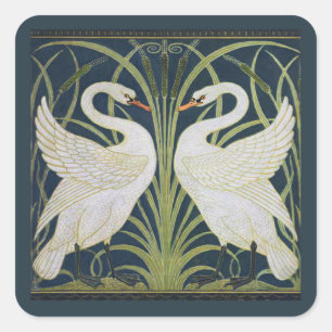 Sticker Carré Motif de cygnes Art Nouveau : Impression de cygnes