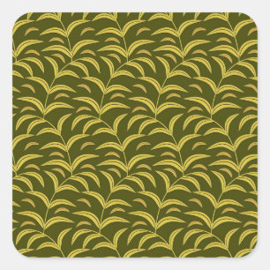 Sticker Carré Motif de feuille jaune sur fond vert foncé