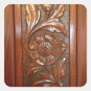 Sticker Carré motif de fleur de bois sculpté