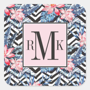 Sticker Carré Motif de fleur tropical de Lotus