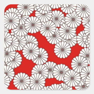 Sticker Carré Motif de fleurs Art Déco - blanc sur rouge