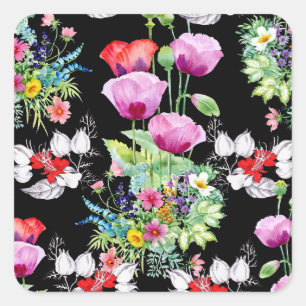 Sticker Carré Motif de fleurs colorées d'été de pavot