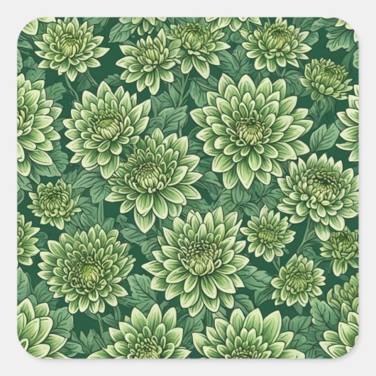 Sticker Carré Motif de fleurs vert Chrysanthemum (Devant)