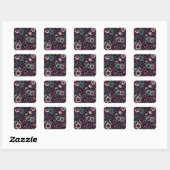Sticker Carré Motif de fleurs violettes foncées et vertes (Feuille)