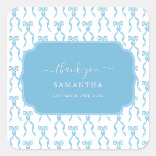 Sticker Carré Motif de la Bow Bleue Aquarelle (Devant)