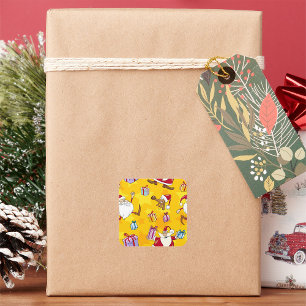 Sticker Carré Motif de Noël avec cadeaux et étoiles de Santa