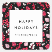 Sticker Carré Motif de Noël rustique noir et rouge (Devant)