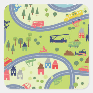 Sticker Carré Motif de paysage de promenade en voiture d'enfants