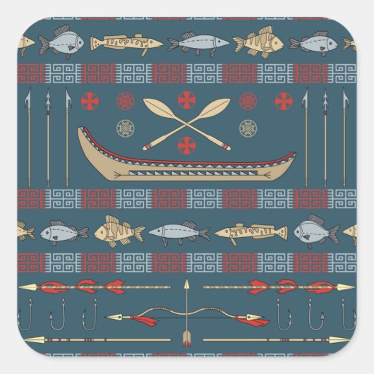 Sticker Carré Motif de pêche ethnique (Devant)