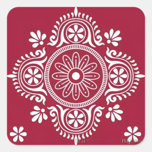 Sticker Carré Motif de peuple blanc sur fond rouge