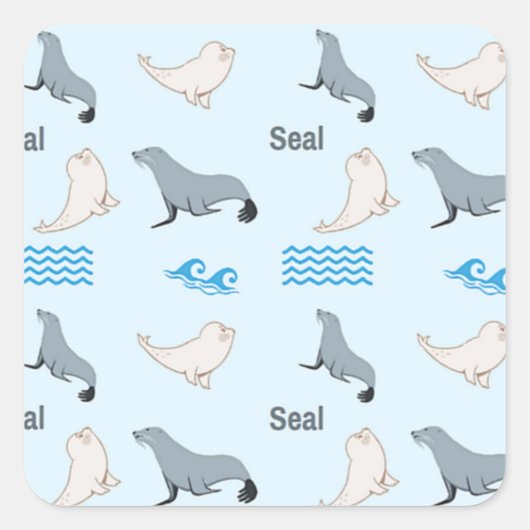 Sticker Carré Motif de phoque bleu (Devant)
