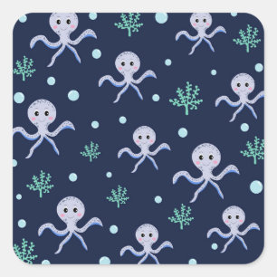 Sticker Carré Motif de Pieuvre Mignonne