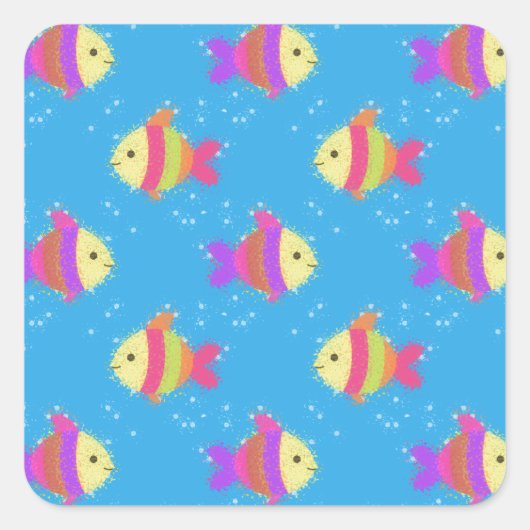 Sticker Carré Motif de poissons (Devant)