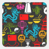 Sticker Carré Motif de symboles de la culture chinoise (Devant)
