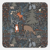 Sticker Carré Motif des animaux de bois mignons (Devant)