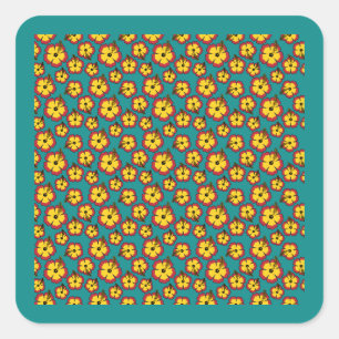 Sticker Carré Motif des fleurs tropicales de l'Hibiscus rouge ja