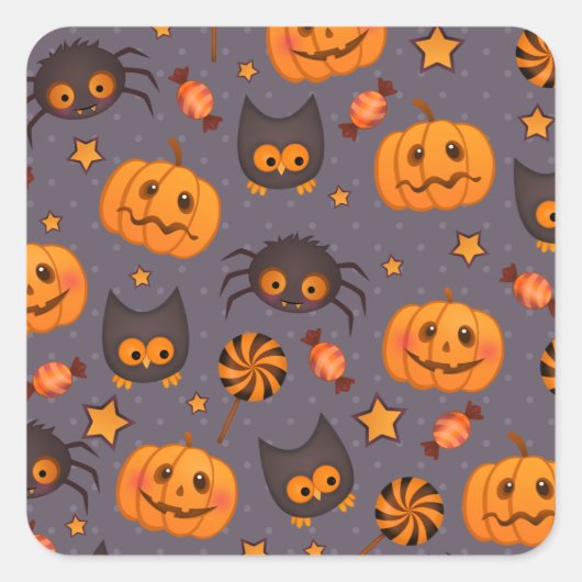 Sticker Carré Motif d'Halloween mignon Arrière - plan pourpre (Devant)