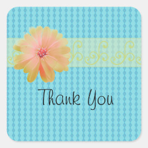 Sticker Carré Motif Diamant Bleu avec Accent de Marguerite