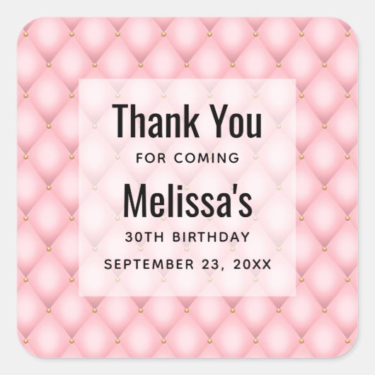 Sticker Carré Motif Diamond Tufted Rose de luxe Anniversaire (Devant)