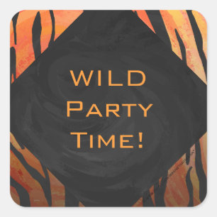Sticker Carré Motif d'impression monogramme Tiger chaud orange e