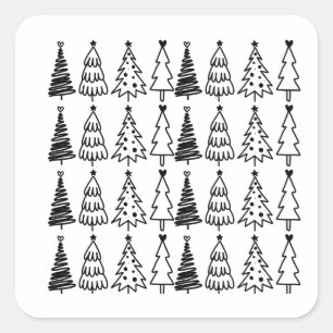 Sticker Carré Motif Doodle Christmas Tree