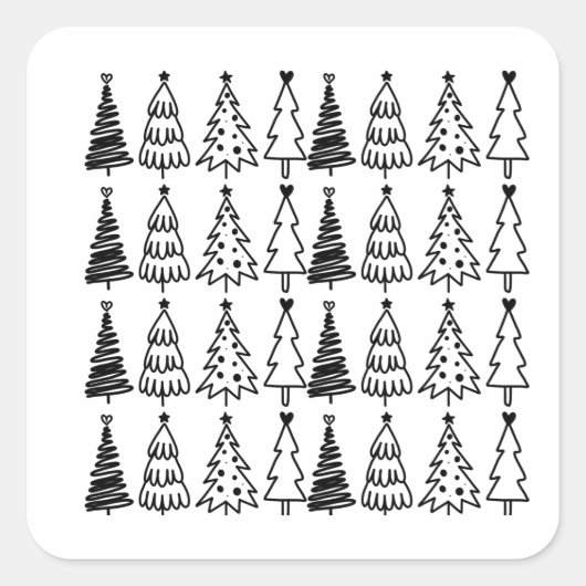 Sticker Carré Motif Doodle Christmas Tree (Devant)